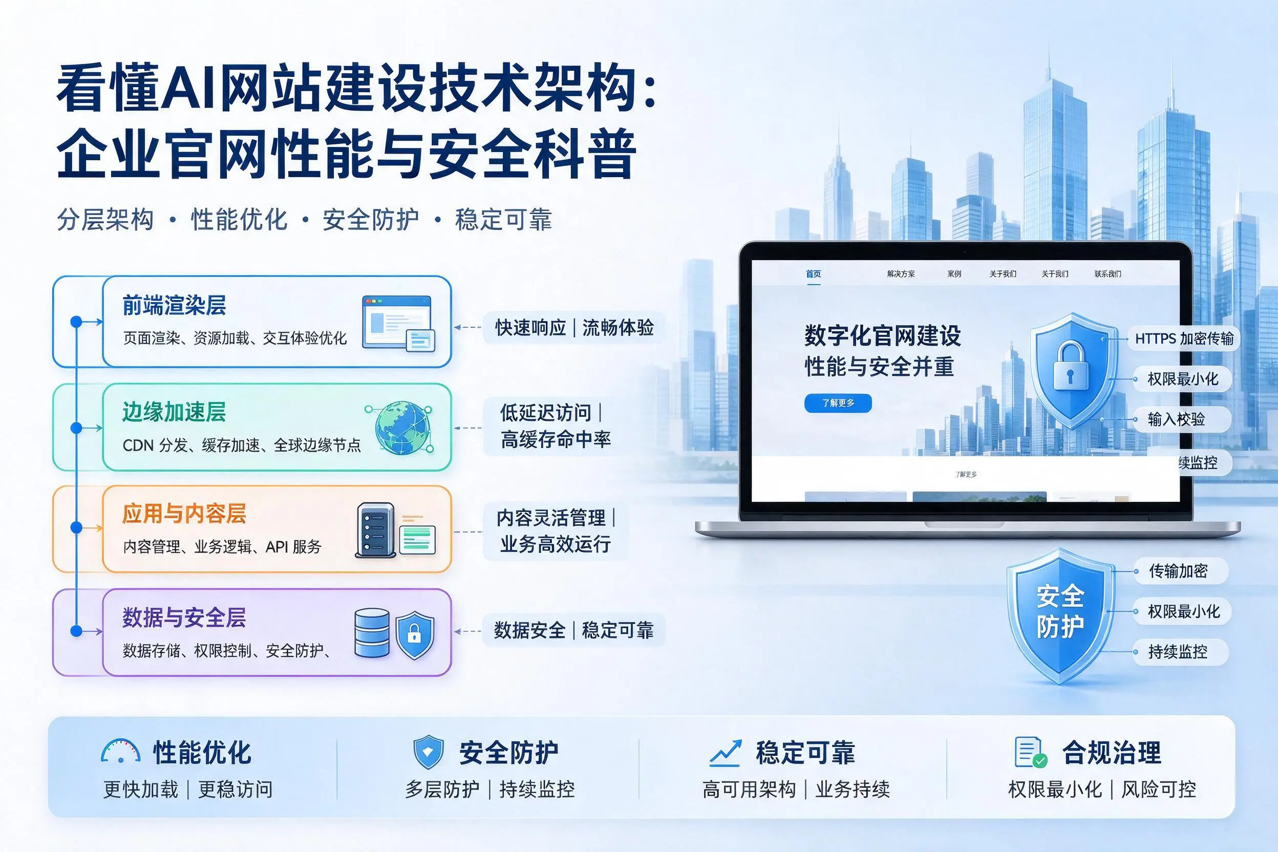 看懂AI网站建设技术架构：广西企业官网性能与安全科普