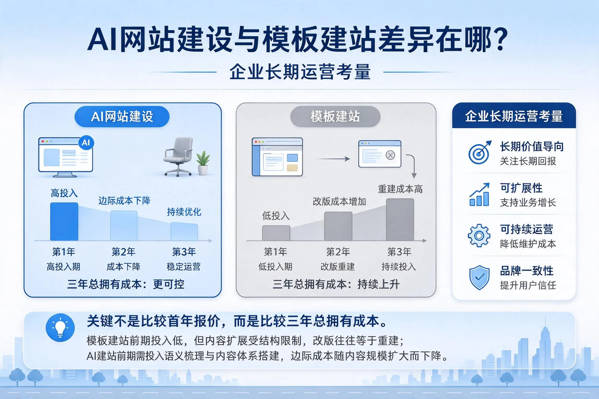 AI网站建设与模板建站差异在哪？广西企业长期运营考量